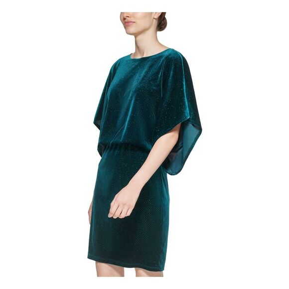 JESSICA HOWARD Womens Velvet Dolman Sleeve Above The Knee Cocktail Blouson Dress - Picture 3 of 4